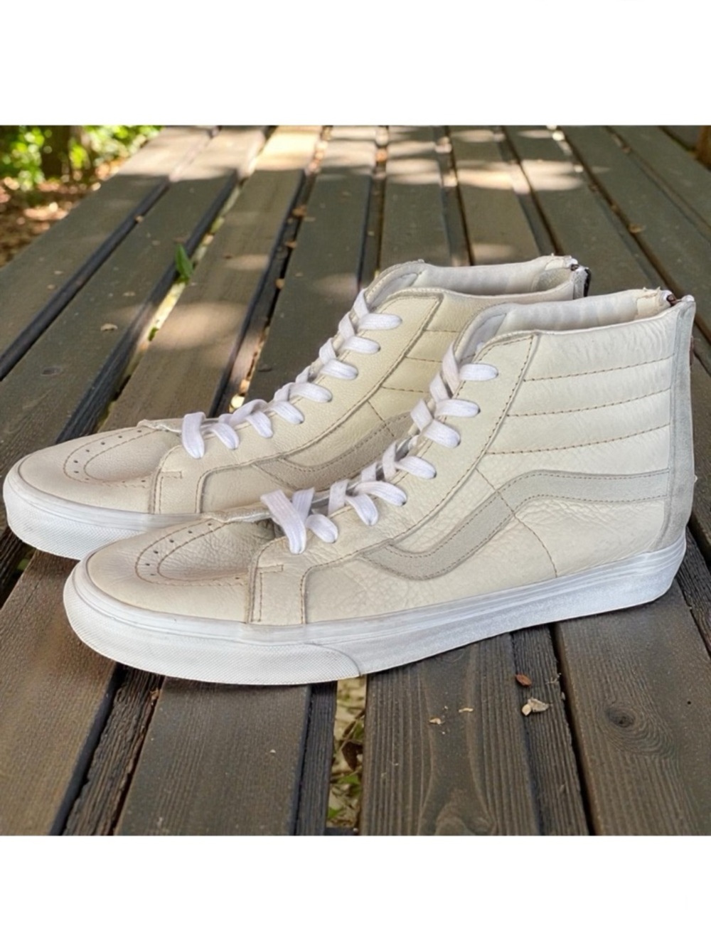 Vans Off White Leather Suede Hi Top Sneakers Men’s Sz 9 Women’s Sz 10.5 Zipper
